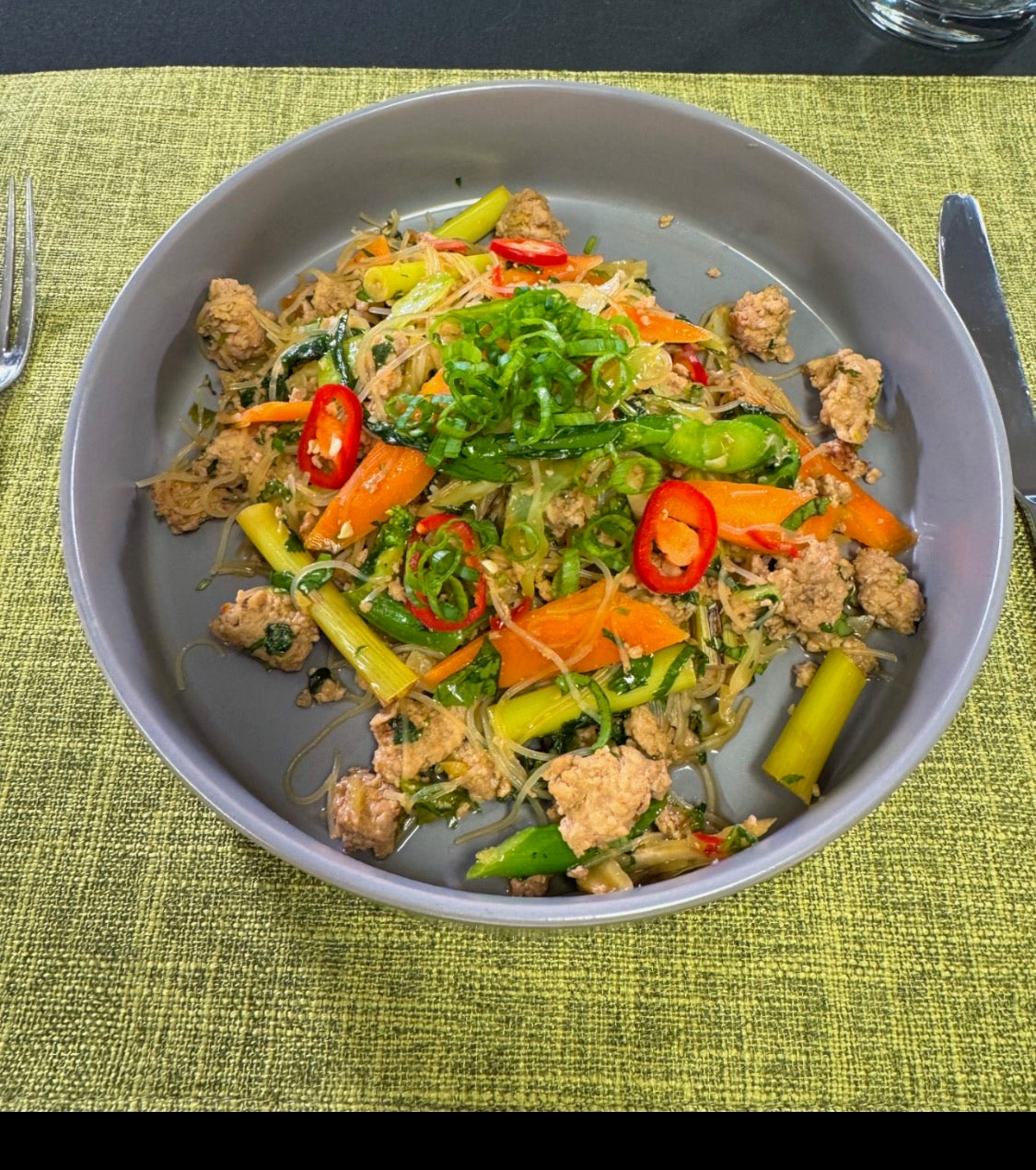 WO 11/1/26 - Vietnamese  ground Pork Rice Noodle Stir Fry w/ Asian Vegetables