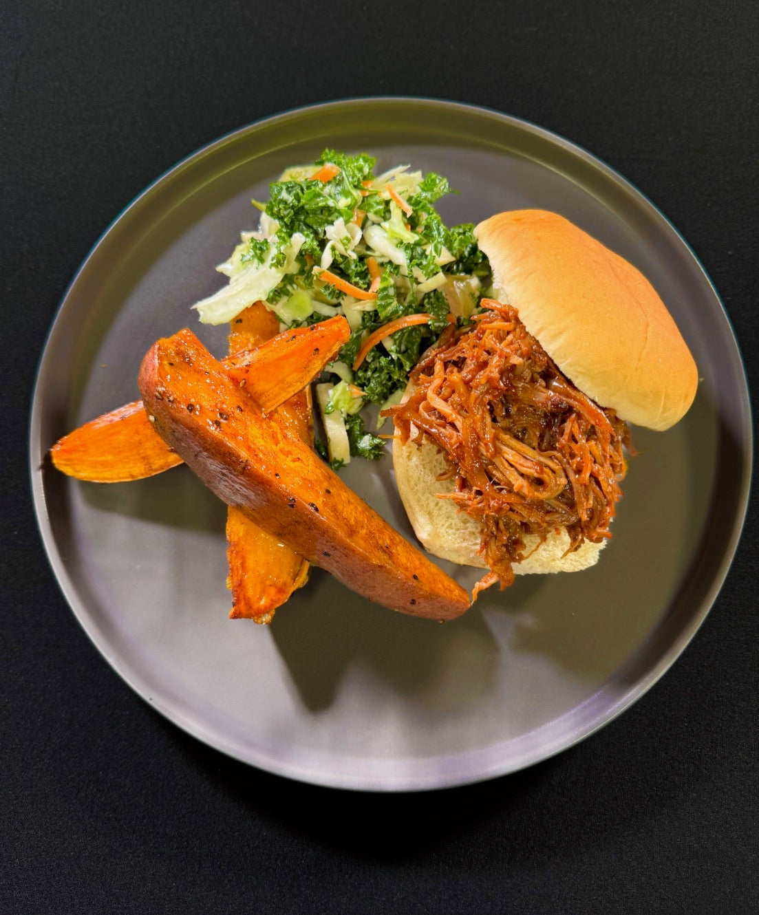 WO 9/27/26 - BBQ Pulled Pork Party : Burger Bun, Roasted Sweet Potato Wedges and Kale Apple Slaw